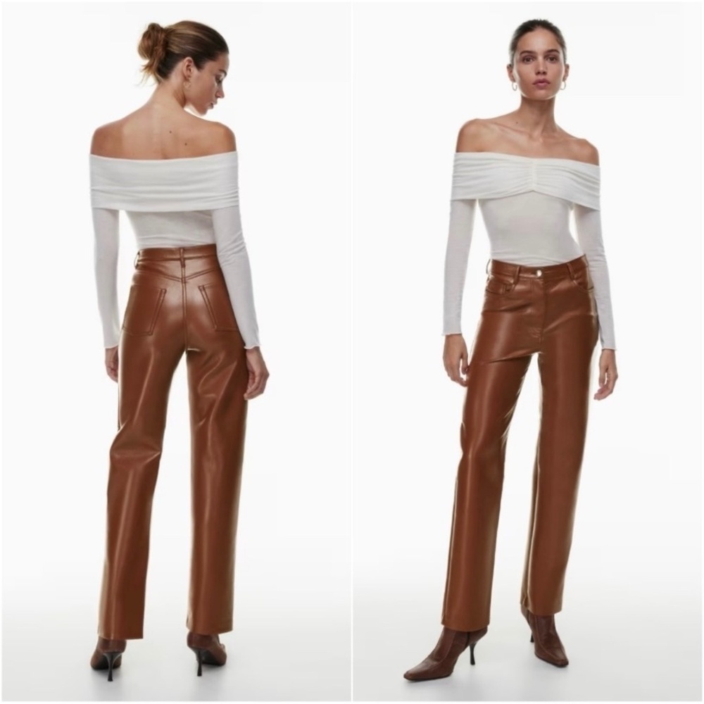 Aritzia Brown Faux Leather Straight-Leg Pants